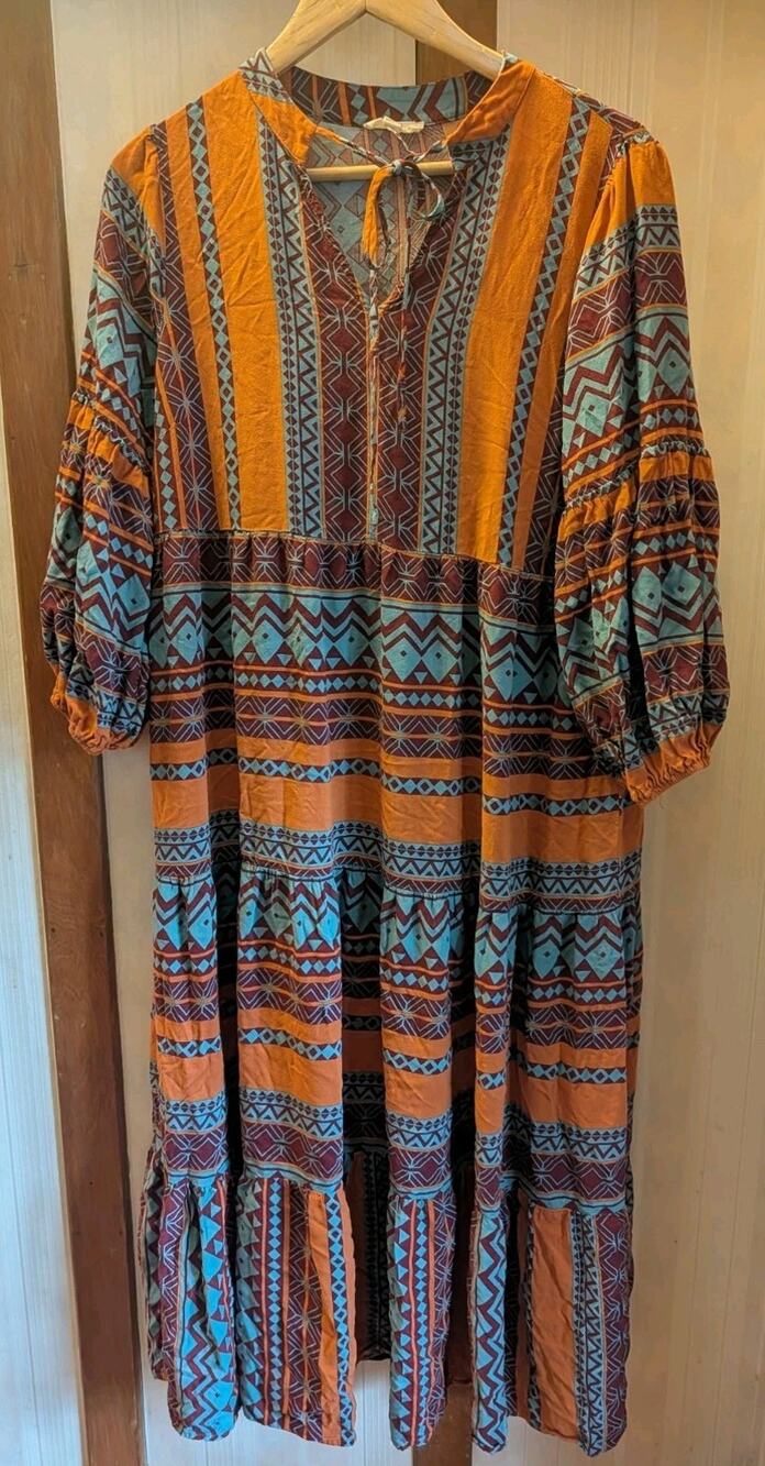 Easel USA Tribal Pattern Tiered Maxi Dress Women's Medium